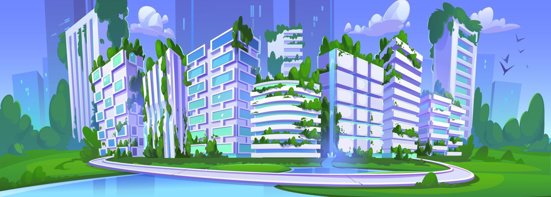 futuristisch Clever Stadt mit Öko Gebäude vektor