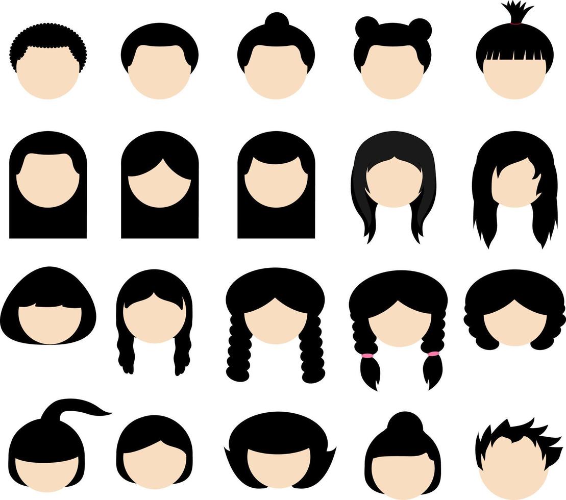 einstellen von 30 Vektor Haare Stile. Sammlung von 30 Haar Stile. mit ein Vielfalt von Stile zu wählen aus, einschließlich lockig, gerade, kurz, lang, und mehr, diese einstellen ist Ideal zum hinzufügen visuell Interesse