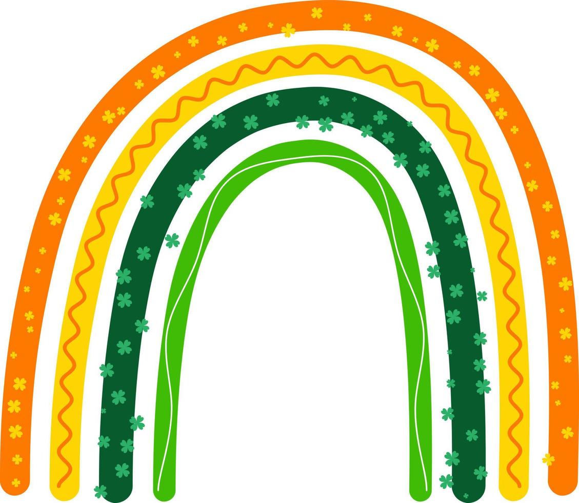 Vektor Heilige Patrick's Tag Boho Regenbogen mit Klee. diese Regenbogen hat Patrick Tag Farben von orange, Weiß und Grün Farbe. hinzufügen ein Pop von Farbe und gut Glück zu Ihre st. Patrick's Tag Designs