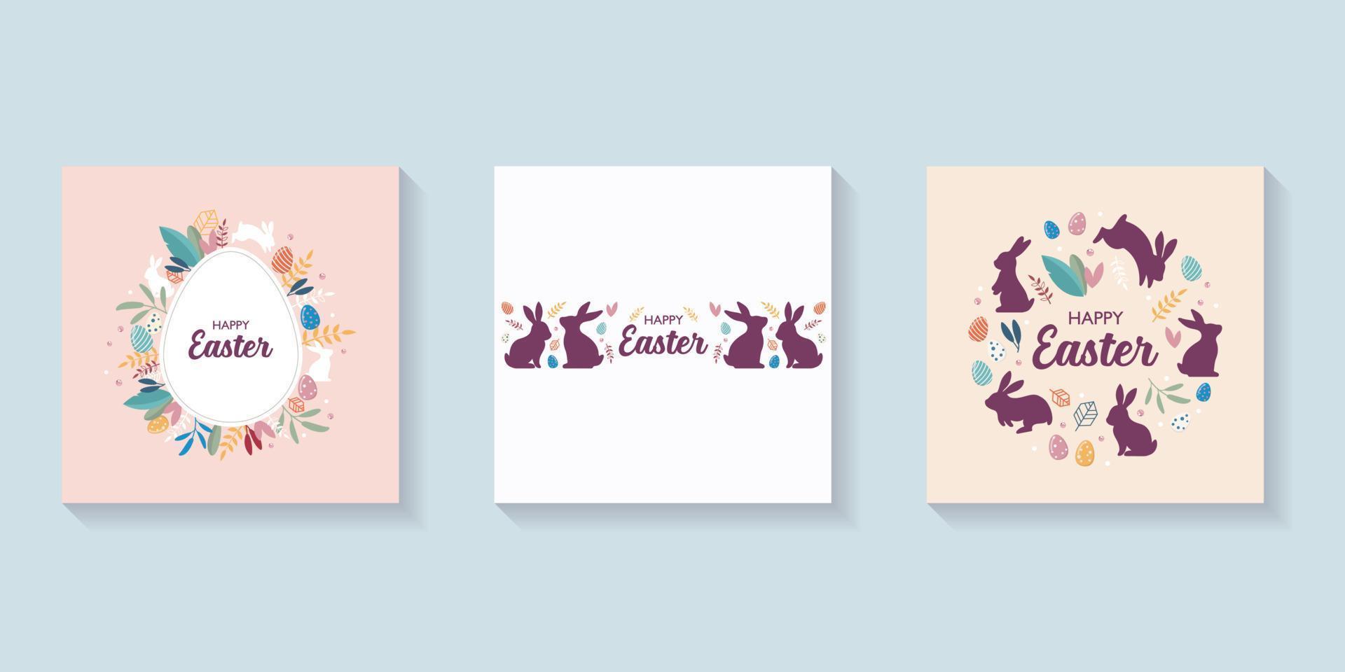 glücklich Ostern Karte mit Hasen Sammlung vektor