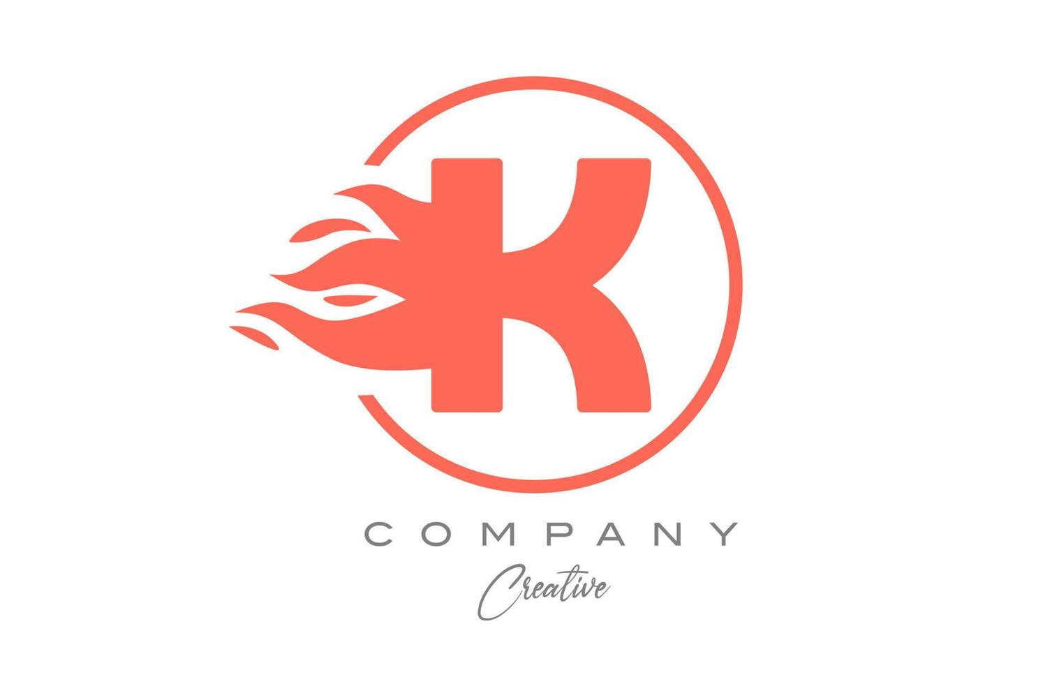 orange k alfabet brev ikon för företags- med lågor. brand design lämplig för en företag logotyp vektor