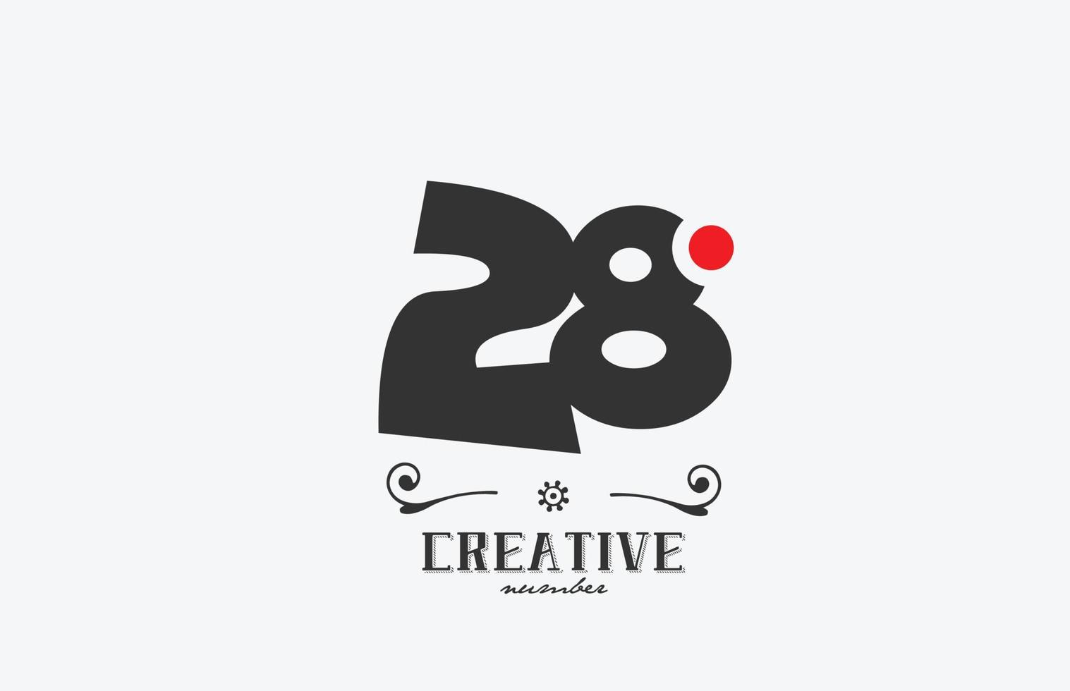 grå 28 siffra logotyp ikon design med röd punkt. kreativ mall för företag och företag vektor