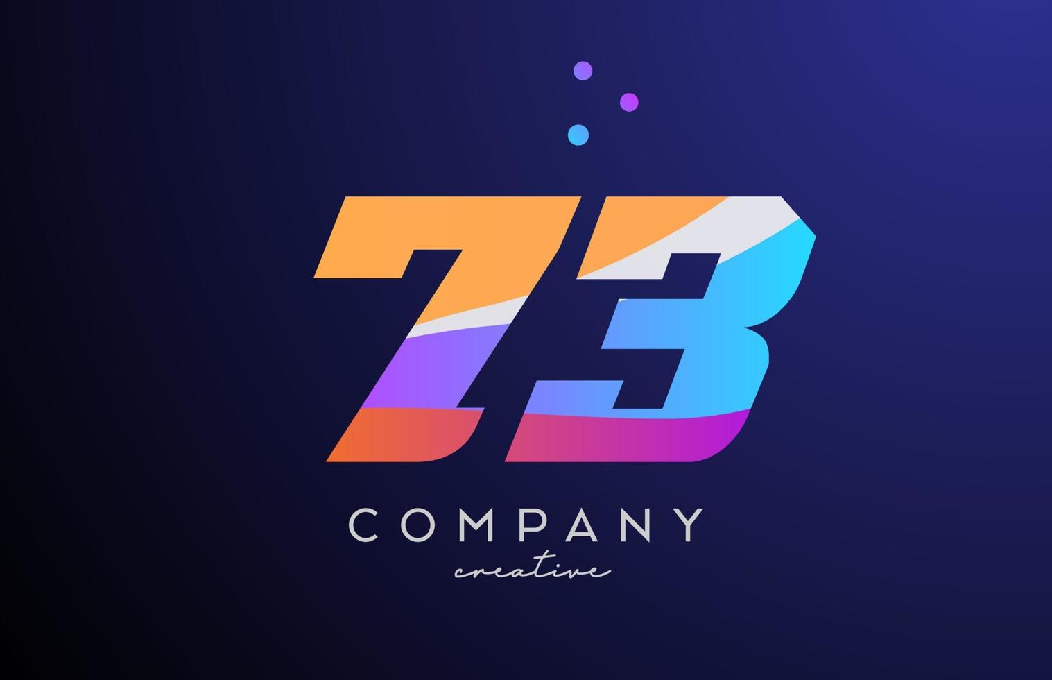 färgad siffra 73 logotyp ikon med prickar. gul blå rosa mall design för en företag och affärer vektor