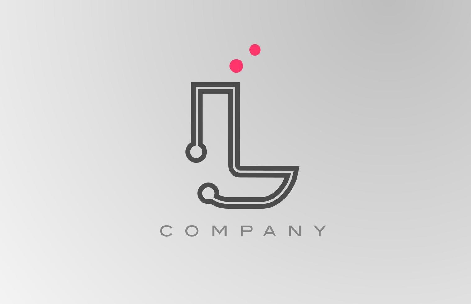 rosa grå l alfabet brev logotyp ikon design med linje och punkt. kreativ mall för företag och företag vektor