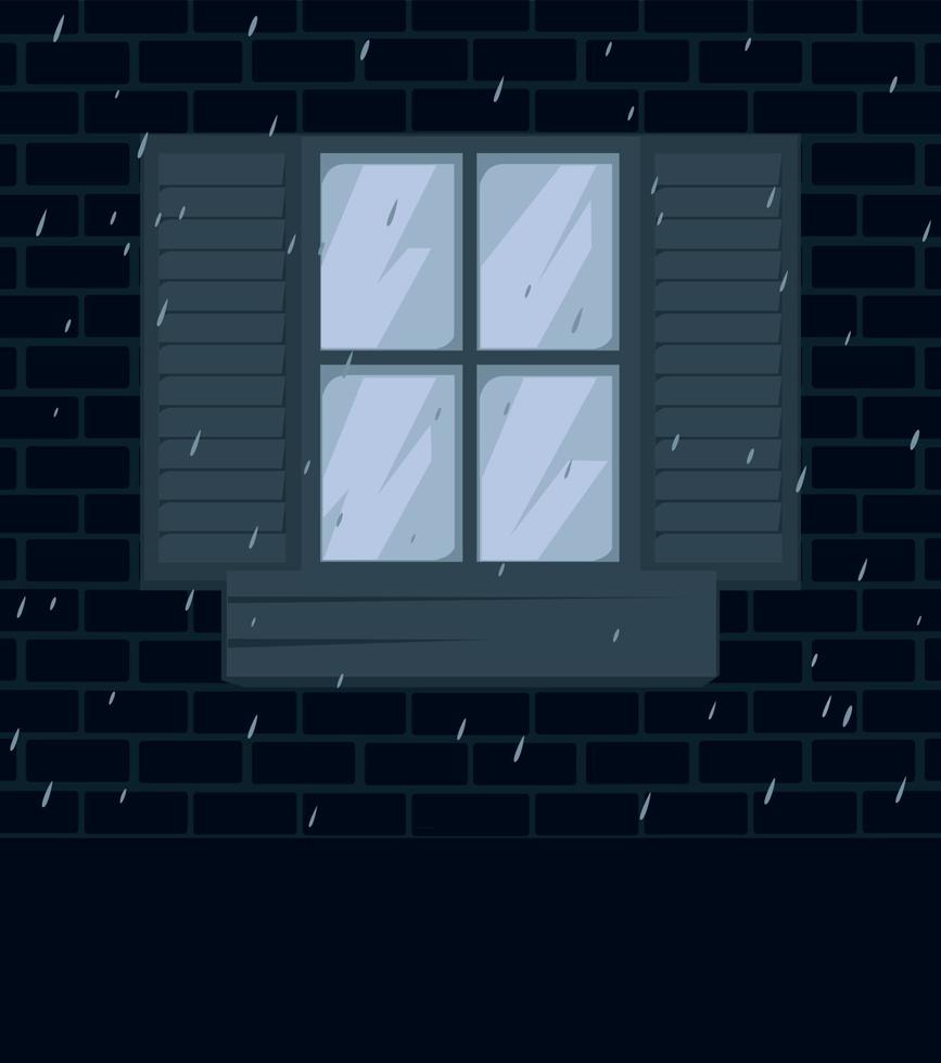 Fenster im ein Mauer und ein Regen im ein Stadt. ein Vektor Illustration