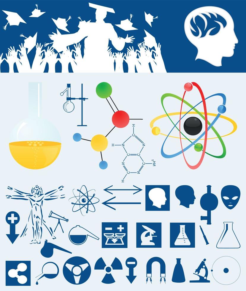 Sammlung von Symbole ein Wissenschaft. ein Vektor Illustration