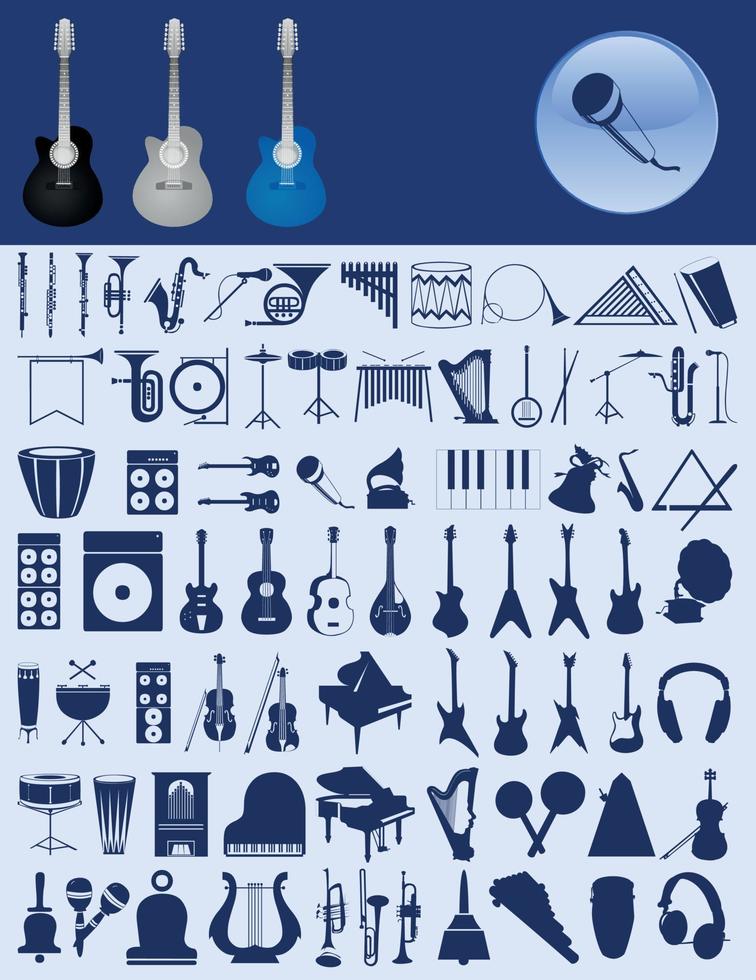 samling av silhuetter av musikalisk instrument. en vektor illustration