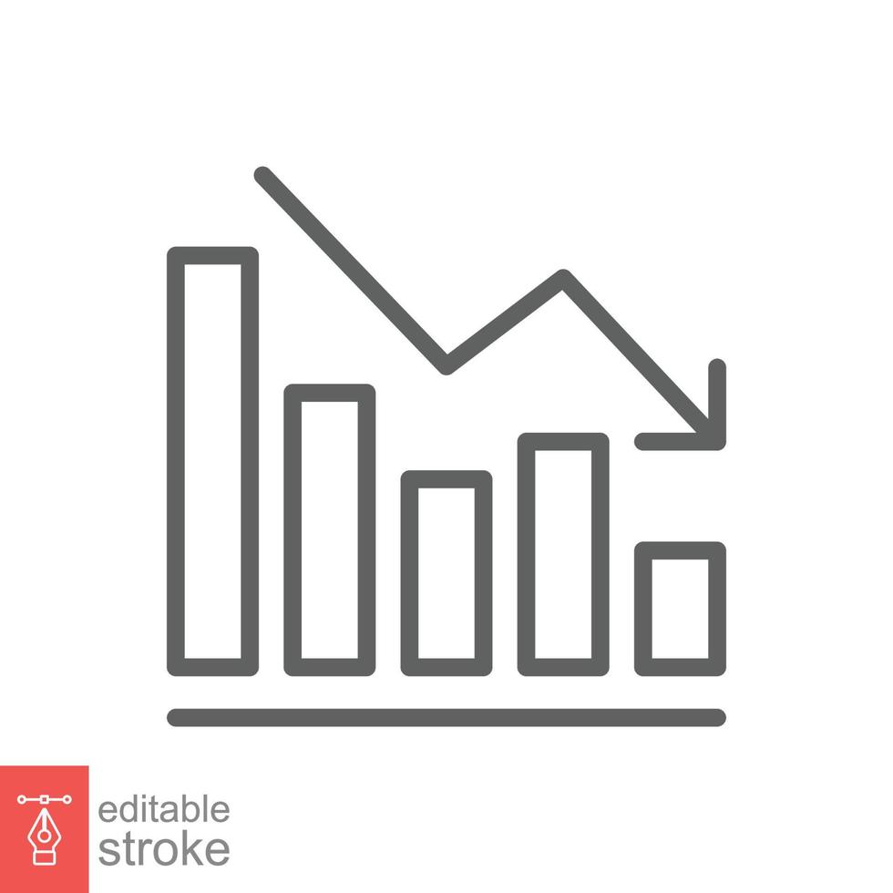 Graf ner, minska framsteg linje ikon. enkel översikt stil effektivitet minska grafisk, finansiera Diagram, abstrakt Graf, trend vektor illustration. pil Nedan, bankrutt. redigerbar stroke eps 10.