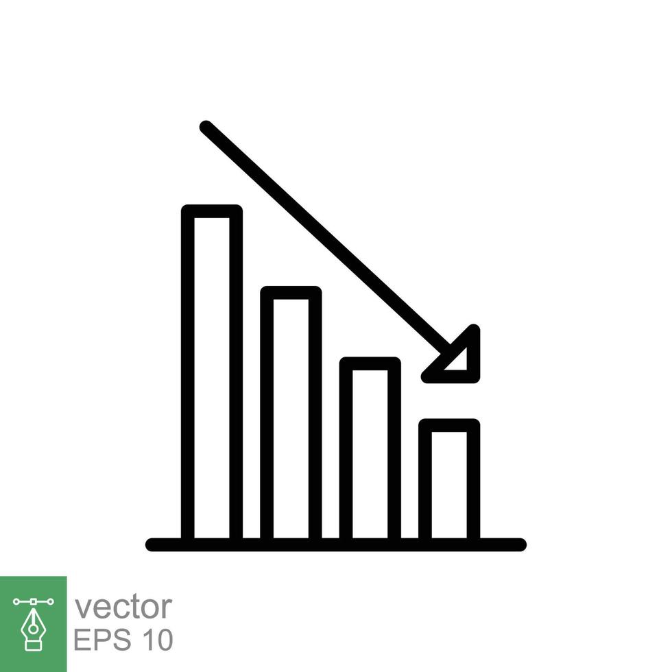 Graph runter, reduzieren Fortschritt Linie Symbol. einfach Gliederung Stil Effizienz verringern Grafik, Finanzen Diagramm, abstrakt Graph, Trend Vektor Illustration. Pfeil unter, Pleite Konzept. eps 10.