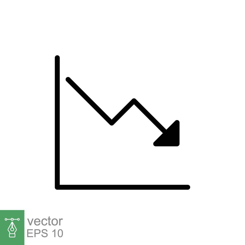 Graph runter, reduzieren Fortschritt Glyphe Symbol. einfach solide Stil Effizienz verringern Grafik, Finanzen Diagramm, abstrakt Graph, Trend Vektor Illustration. Pfeil unter, Pleite. eps 10.