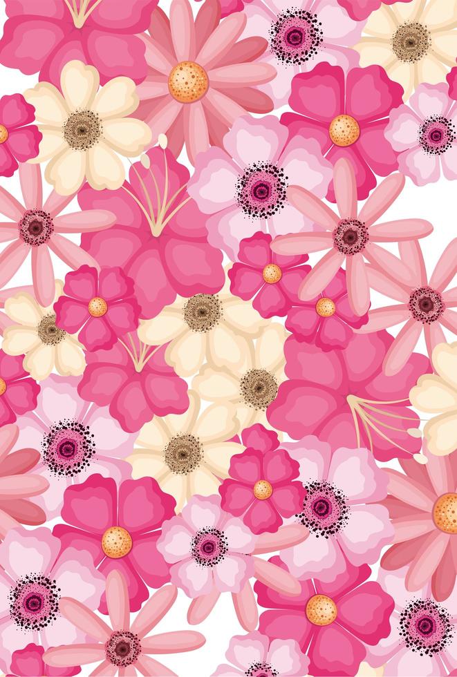 rosa och gula blommor bakgrundsvektordesign vektor