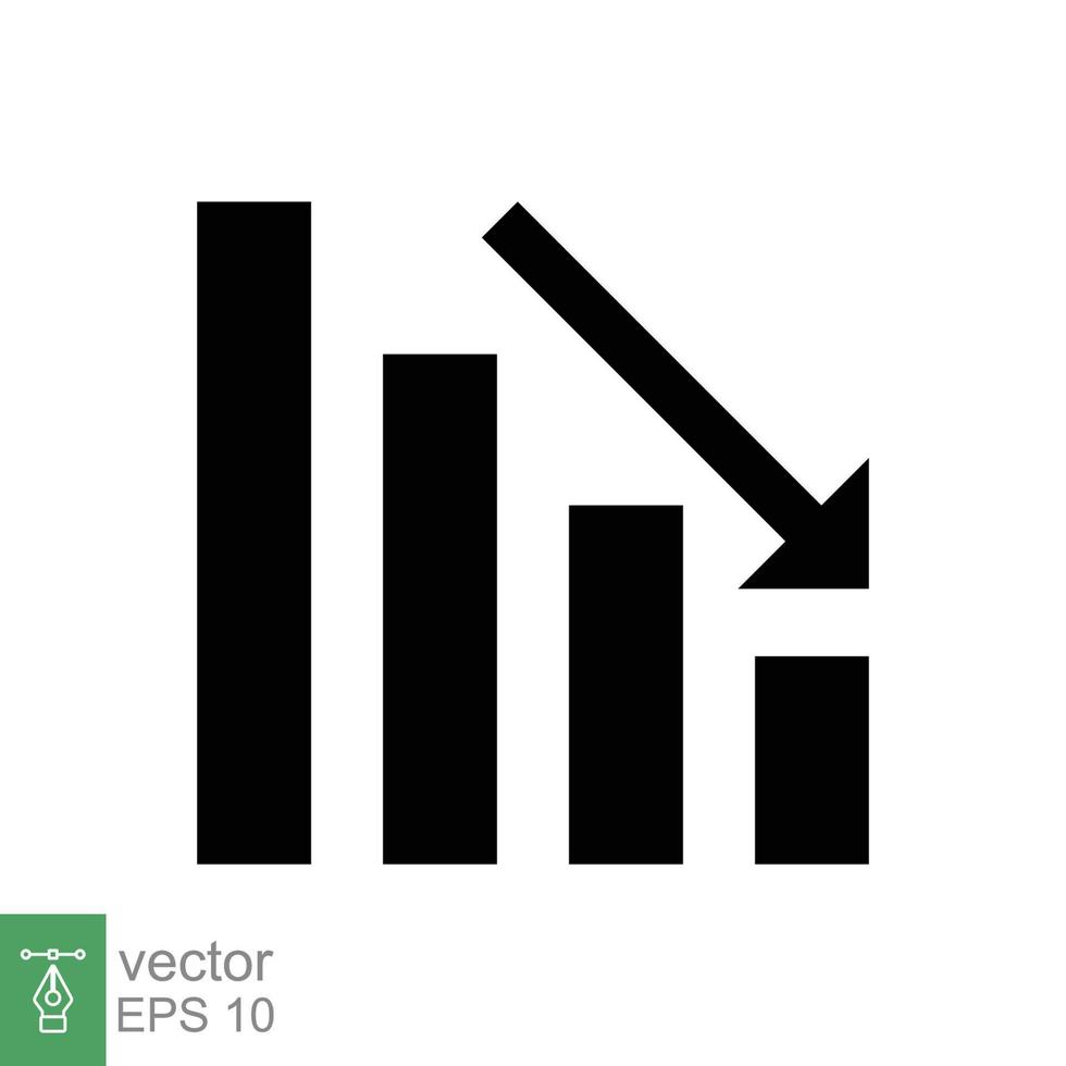 Graph runter, reduzieren Fortschritt Glyphe Symbol. einfach solide Stil Effizienz verringern Grafik, Finanzen Diagramm, abstrakt Graph, Trend Vektor Illustration. Pfeil unter, Pleite. eps 10.