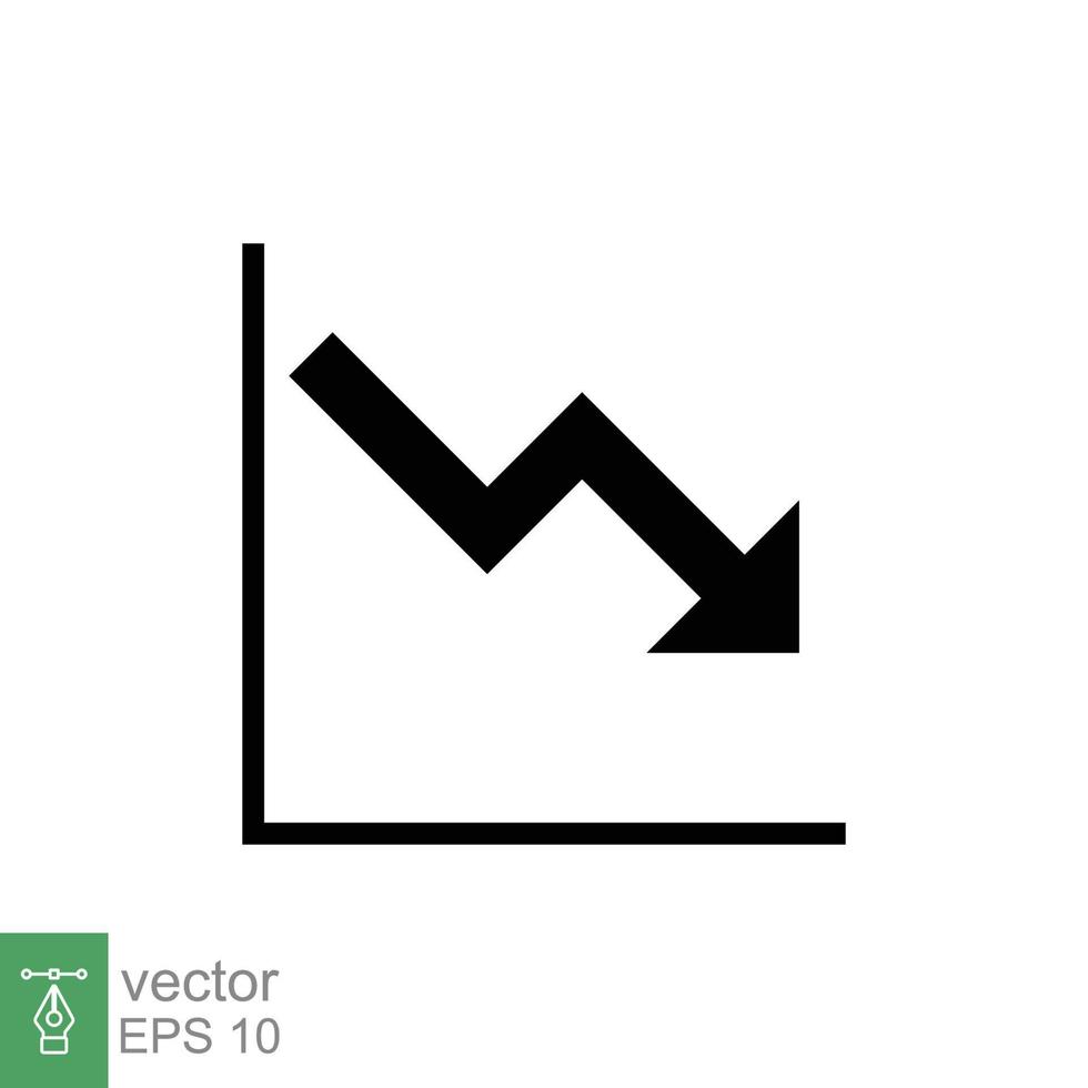 Graph runter, reduzieren Fortschritt Glyphe Symbol. einfach solide Stil Effizienz verringern Grafik, Finanzen Diagramm, abstrakt Graph, Trend Vektor Illustration. Pfeil unter, Pleite. eps 10.