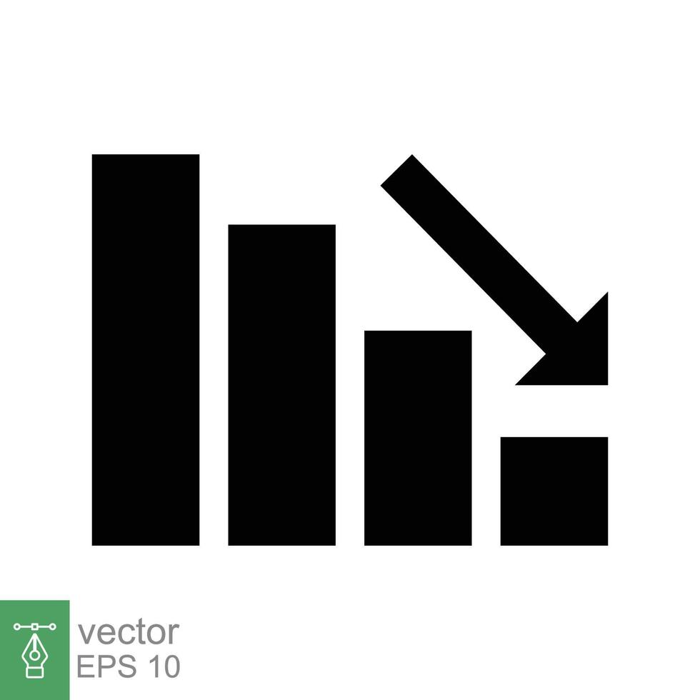 Graf ner, minska framsteg glyf ikon. enkel fast stil effektivitet minska grafisk, finansiera Diagram, abstrakt Graf, trend vektor illustration. pil Nedan, bankrutt. eps 10.