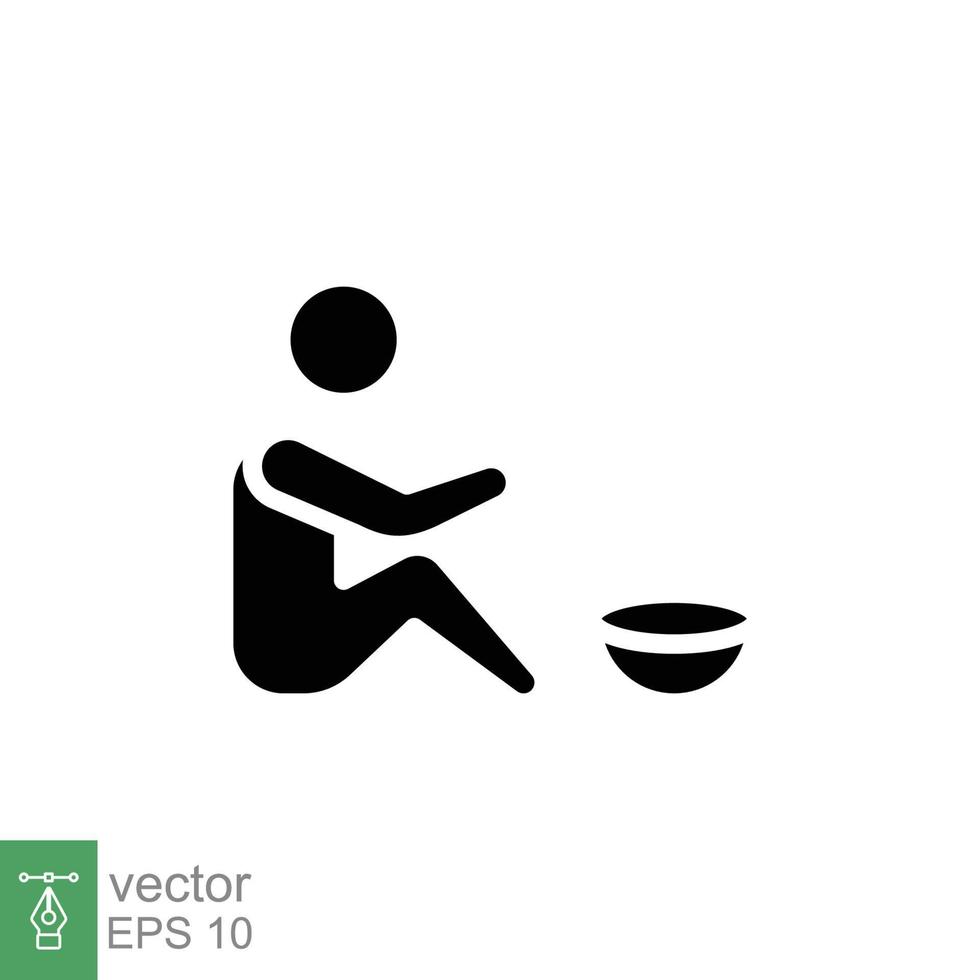 fattigdom glyf ikon. enkel fast stil. hemlös, tiggare, hunger och fattig begrepp. svart silhuett symbol. vektor illustration isolerat på vit bakgrund. eps 10.