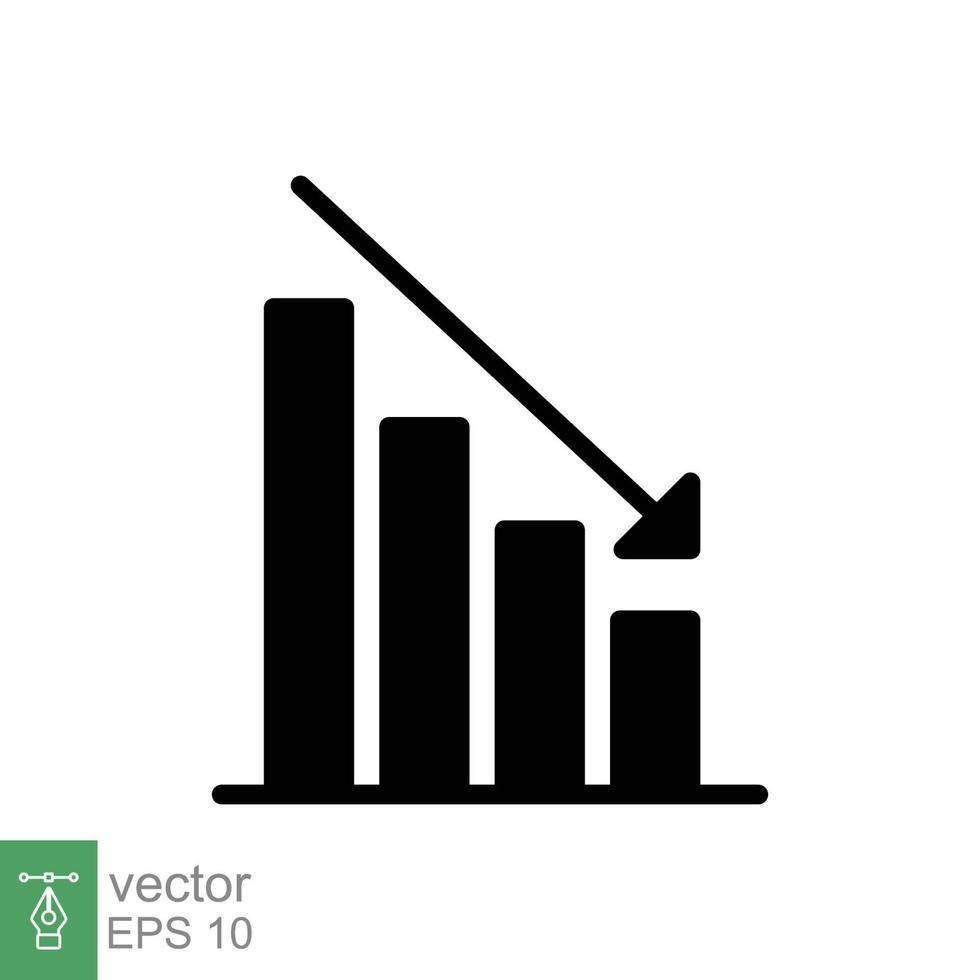 Graph runter, reduzieren Fortschritt Glyphe Symbol. einfach solide Stil Effizienz verringern Grafik, Finanzen Diagramm, abstrakt Graph, Trend Vektor Illustration. Pfeil unter, Pleite. eps 10.