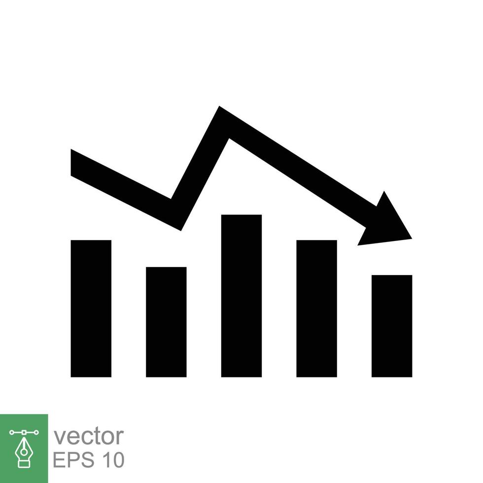 Graph runter, reduzieren Fortschritt Glyphe Symbol. einfach solide Stil Effizienz verringern Grafik, Finanzen Diagramm, abstrakt Graph, Trend Vektor Illustration. Pfeil unter, Pleite. eps 10.