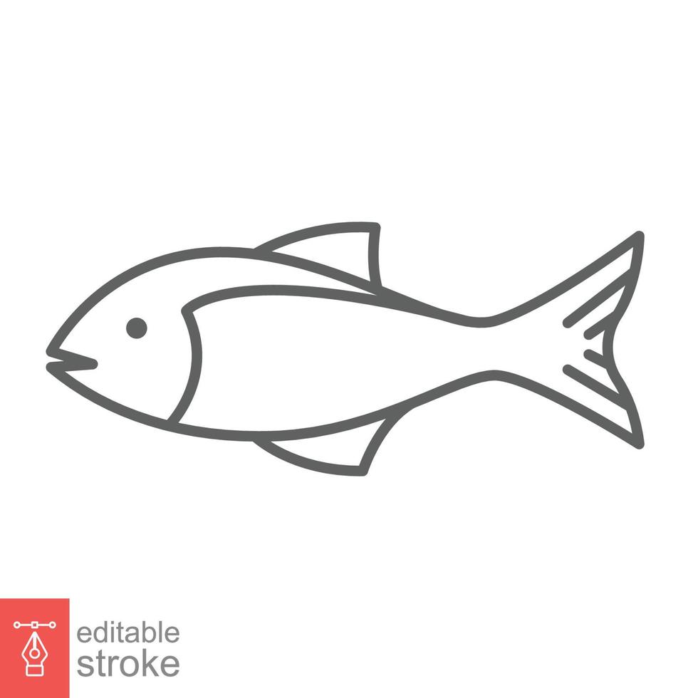 fisk linje ikon. enkel översikt stil. hav liv, tonfisk, pisces begrepp för mat mall design. vektor illustration isolerat på vit bakgrund. redigerbar stroke eps 10.