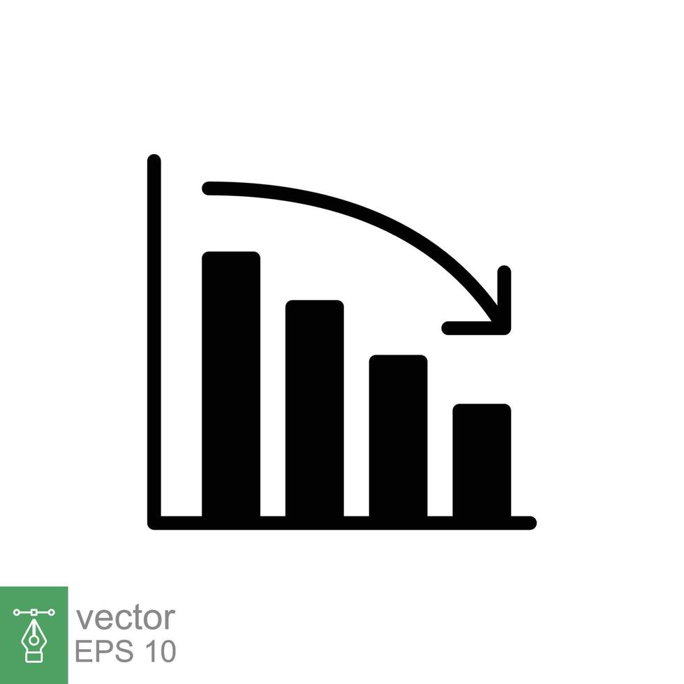 Graf ner, minska framsteg glyf ikon. enkel fast stil effektivitet minska grafisk, finansiera Diagram, abstrakt Graf, trend vektor illustration. pil Nedan, bankrutt. eps 10.