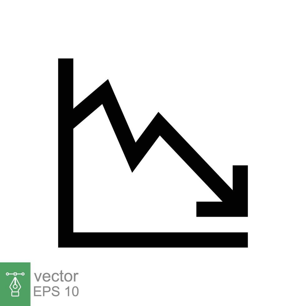 Graph runter, reduzieren Fortschritt Glyphe Symbol. einfach solide Stil Effizienz verringern Grafik, Finanzen Diagramm, abstrakt Graph, Trend Vektor Illustration. Pfeil unter, Pleite. eps 10.