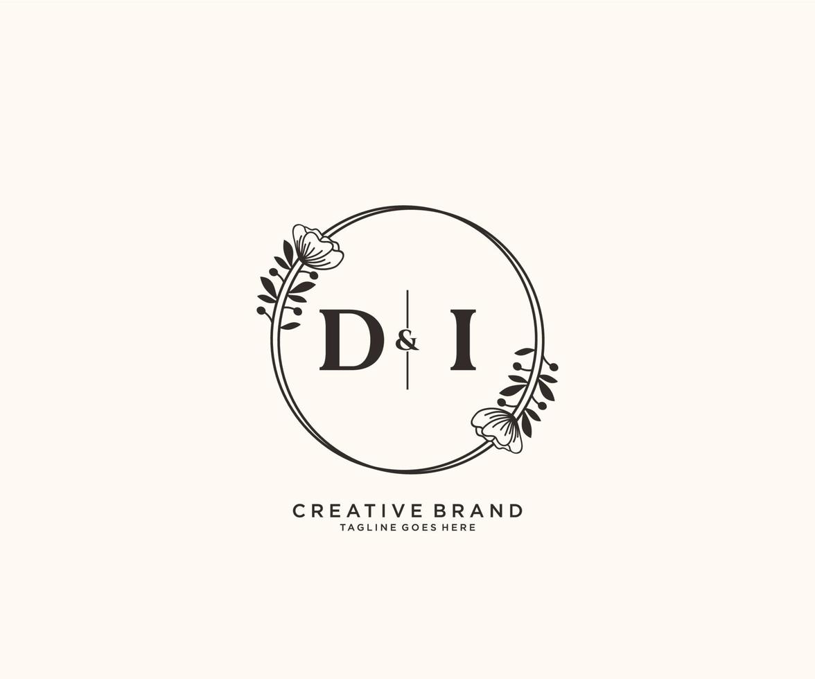 första di brev hand dragen feminin och blommig botanisk logotyp lämplig för spa salong hud hår skönhet boutique och kosmetisk företag. vektor