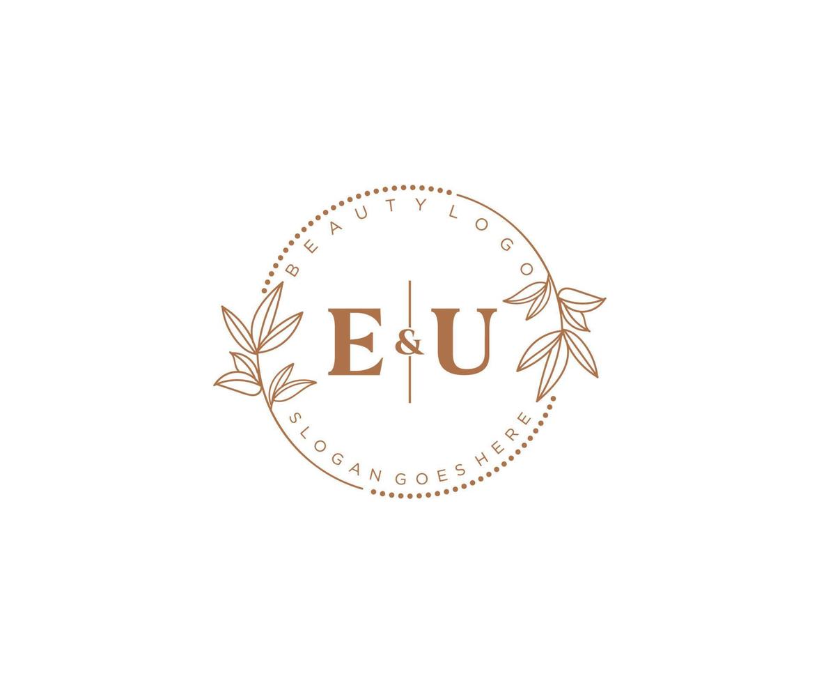 Initiale EU Briefe schön Blumen- feminin editierbar vorgefertigt Monoline Logo geeignet zum Spa Salon Haut Haar Schönheit Boutique und kosmetisch Unternehmen. vektor