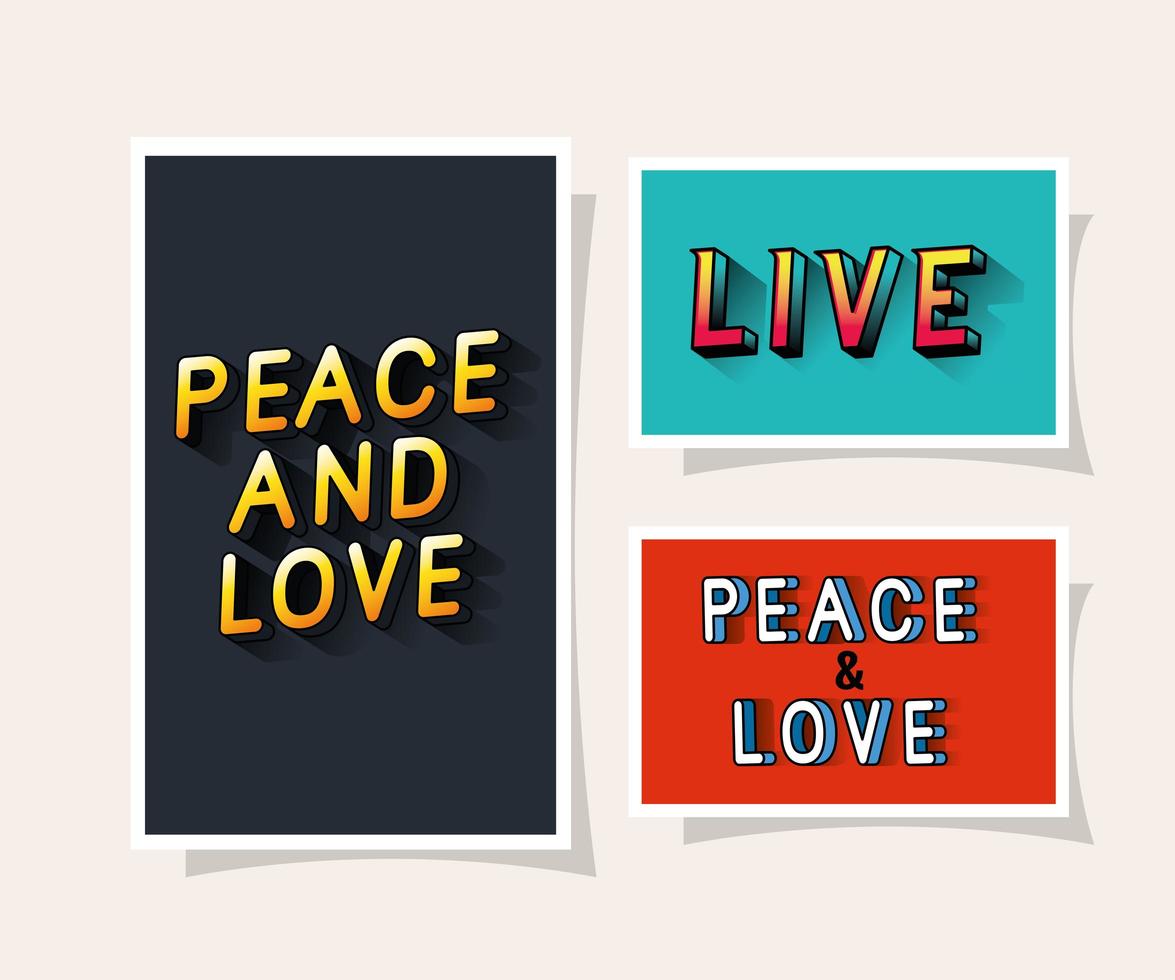 3D-Frieden und Liebe und Live-Beschriftung auf grauem blauem und rotem Hintergrundvektorentwurf vektor