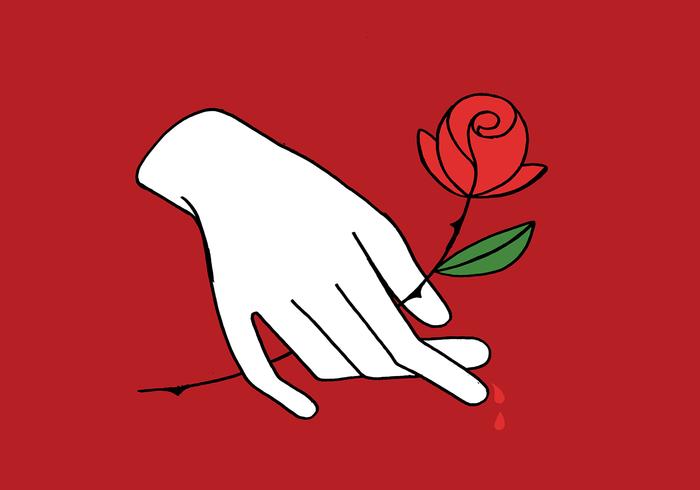 weiße Hand, die Rose hält vektor