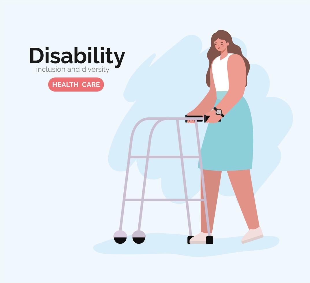 handikappmedveten affisch med kvinna på en rullstol vektor design