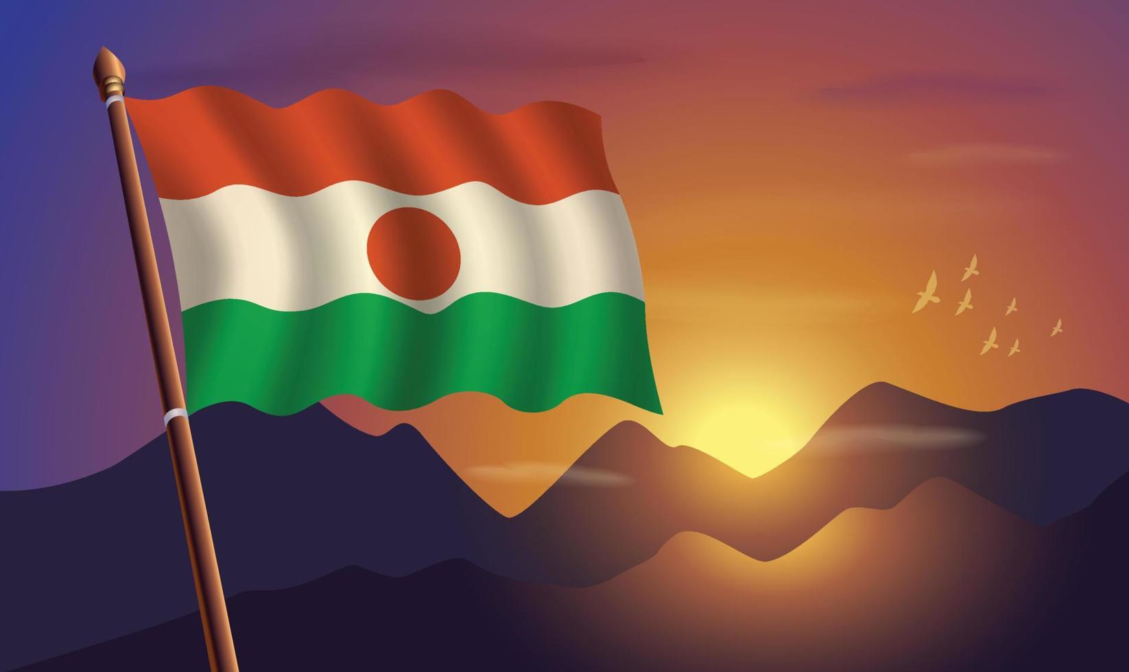 Niger Flagge mit Berge und Sonnenuntergang im das Hintergrund vektor