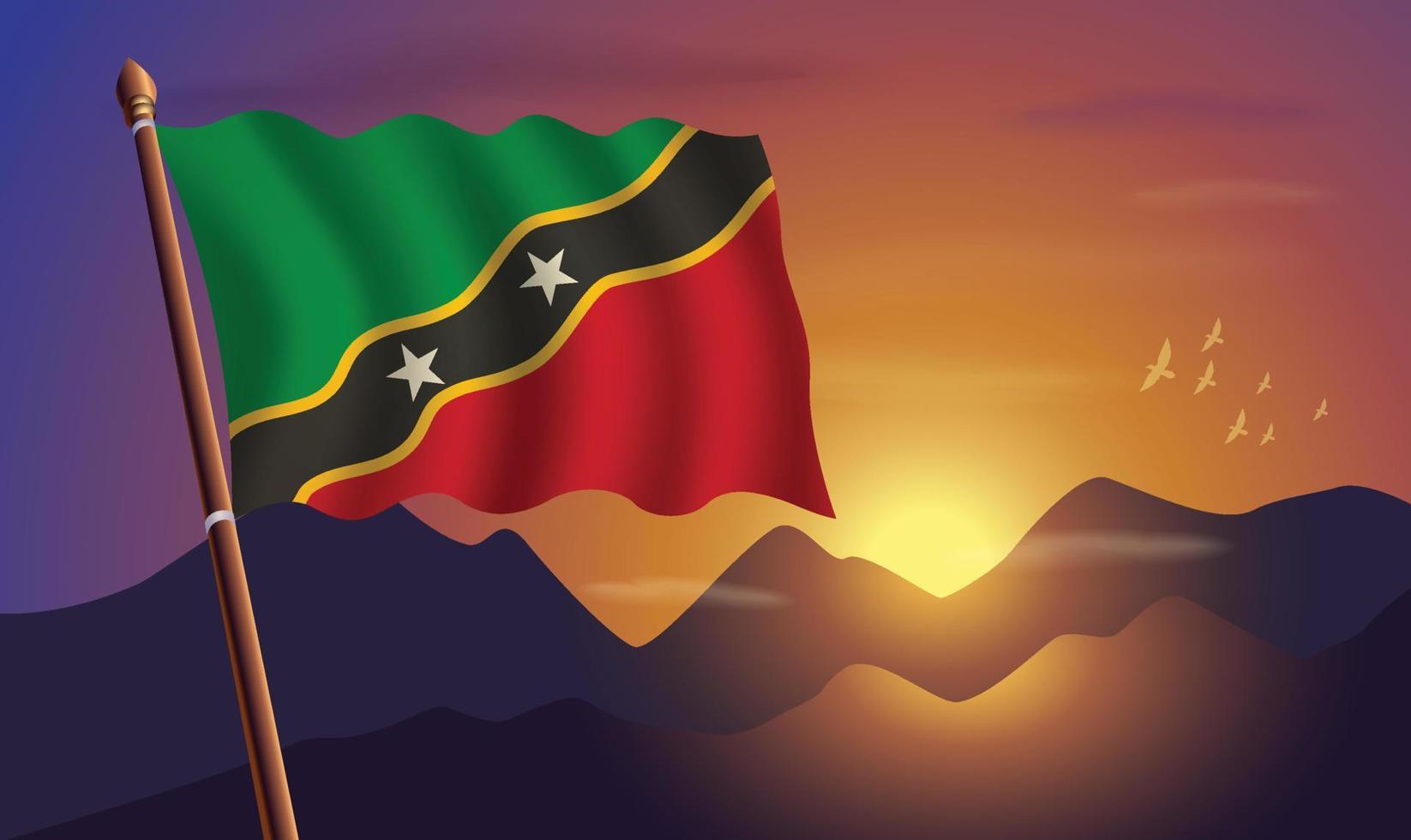 st. kitts nevis flagga med bergen och solnedgång i de bakgrund vektor