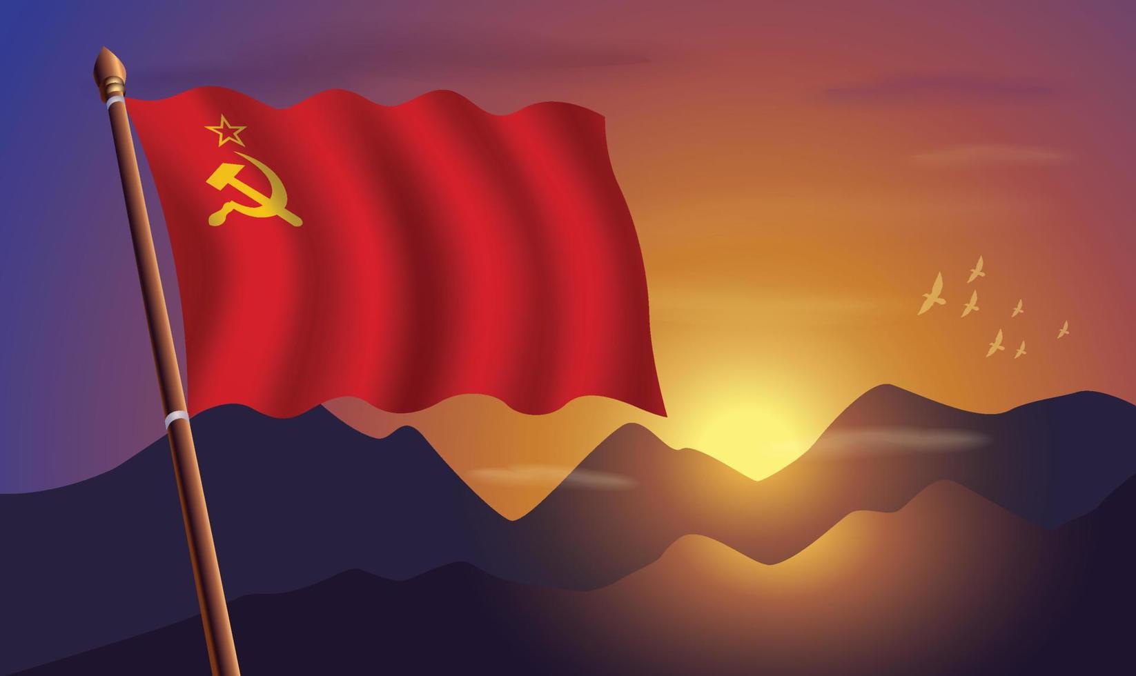 ussr Flagge mit Berge und Sonnenuntergang im das Hintergrund vektor