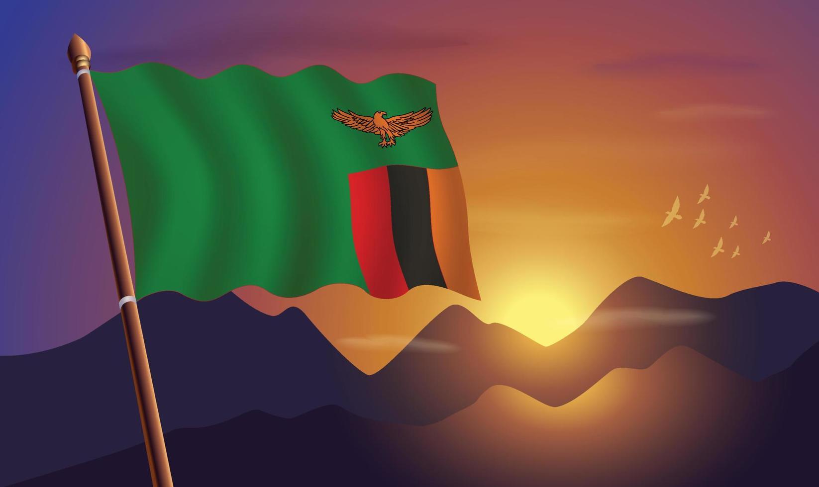 Sambia Flagge mit Berge und Sonnenuntergang im das Hintergrund vektor