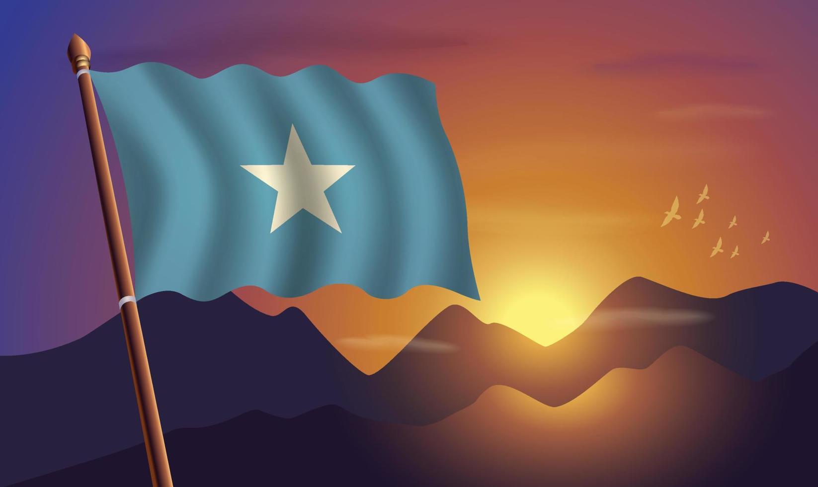 Somalia Flagge mit Berge und Sonnenuntergang im das Hintergrund vektor