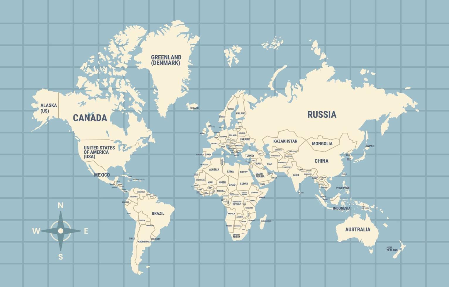 künstlerisch Welt Karte mit Land Name Hintergrund vektor