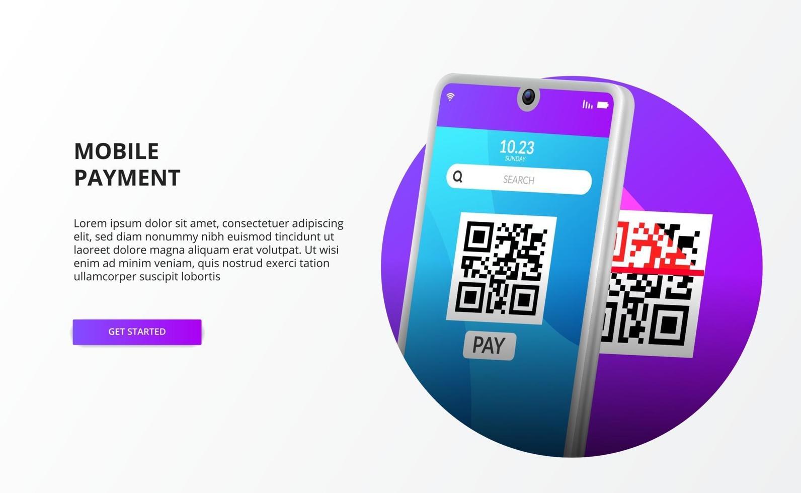 Mobile Payment mit Scan-QR-Code für die bargeldlose Gesellschaft für modernes Banking mit 3D-Telefon vektor