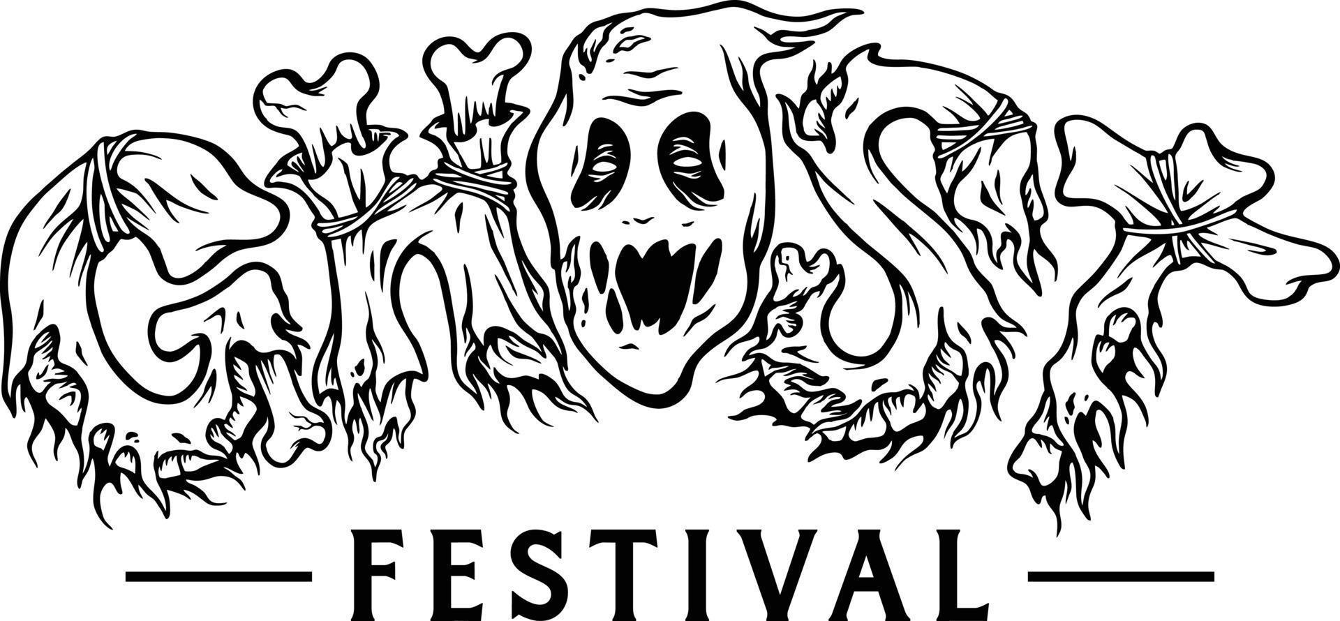 zombie ben spöke festival ord hand text text översikt vektor illustrationer för din arbete logotyp, handelsvaror t-shirt, klistermärken och märka mönster, affisch, hälsning kort reklam företag märken