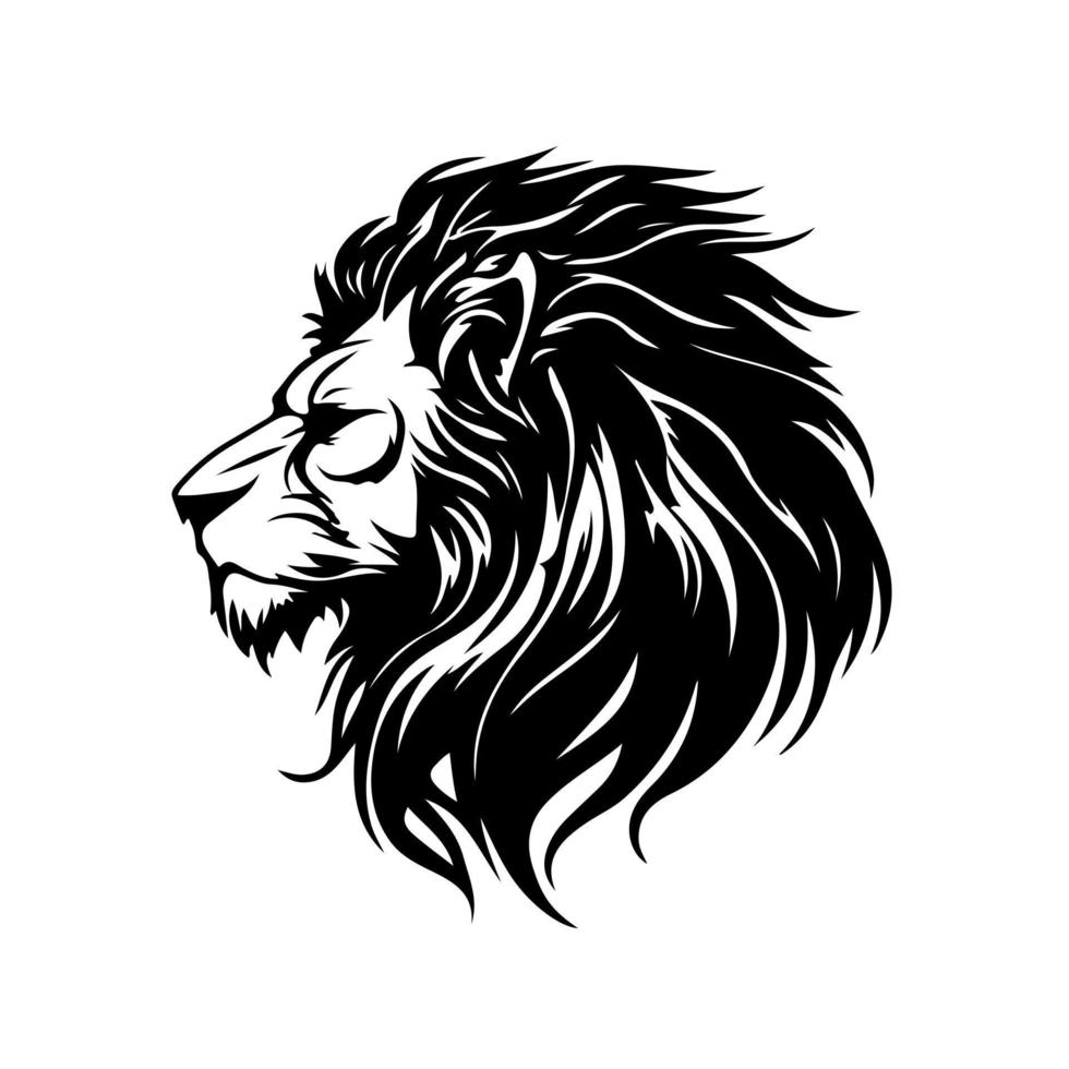 lejon huvud ansikte logotyp silhuett svart ikon tatuering maskot hand dragen lejon kung silhuett djur- vektor illustration
