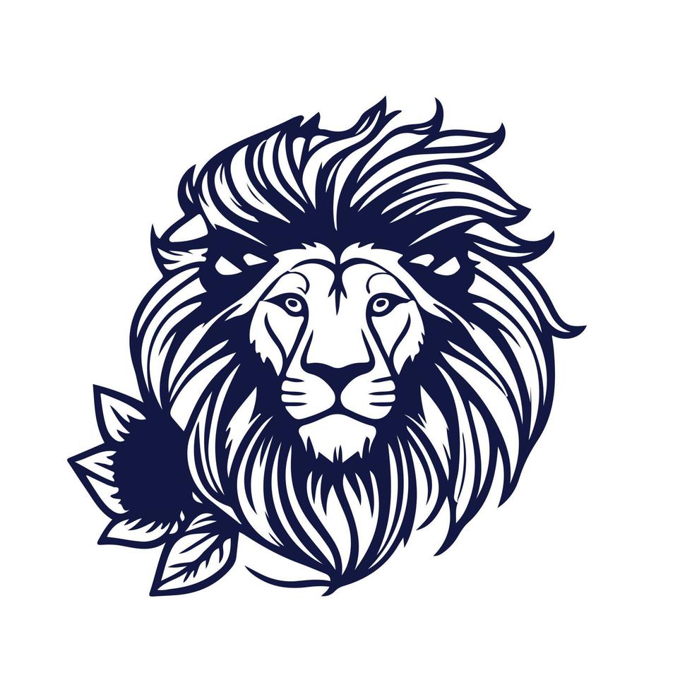 Löwe Kopf Gesicht Logo mit Blume Silhouette schwarz Symbol tätowieren Maskottchen Hand gezeichnet Löwe König Silhouette Tier Vektor Illustration