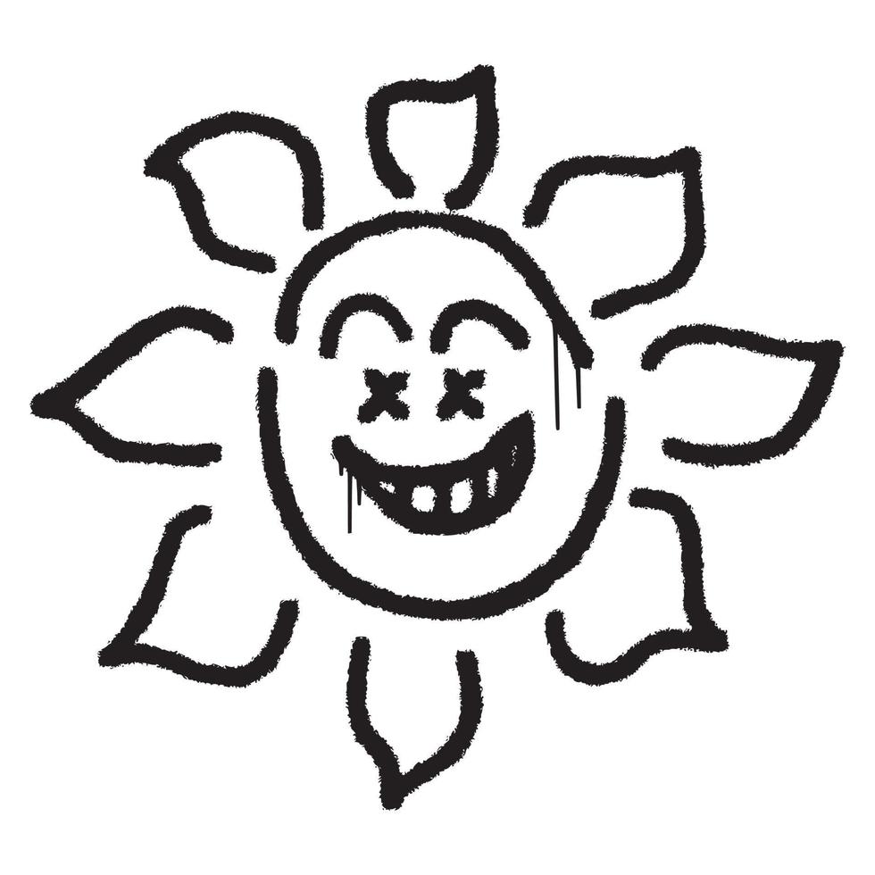 Sonnenblume Emoticon Graffiti mit schwarz sprühen malen. vektor