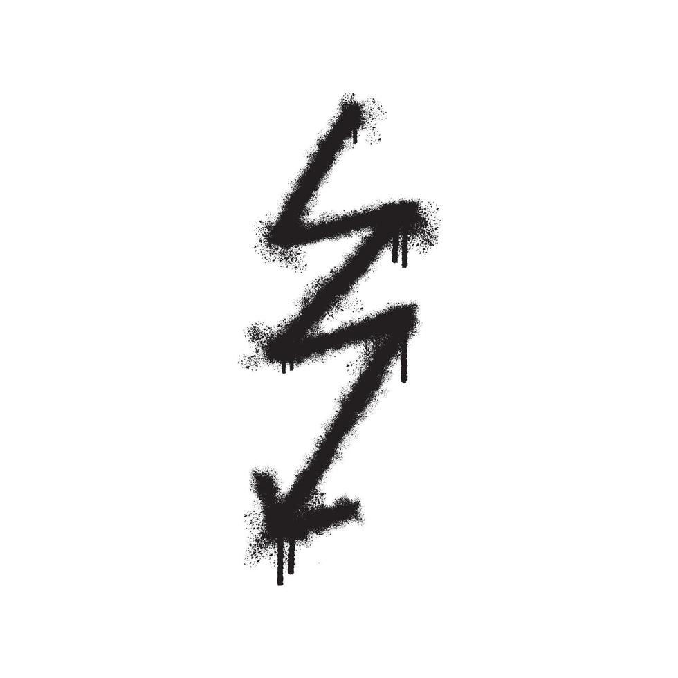graffiti hög Spänning elektrisk blixt- bult ikon med spray i svart över vit. vektor illustration.
