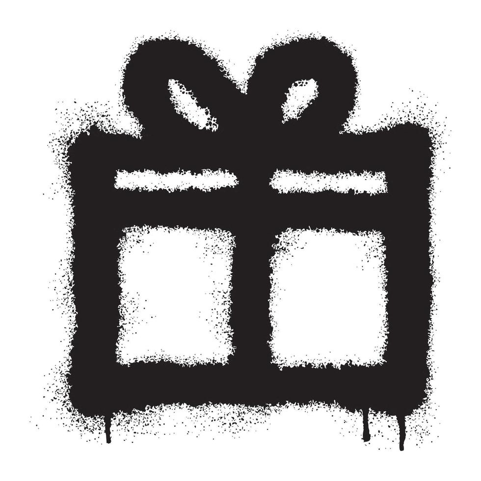 Graffiti Geschenk Box Symbol mit schwarz sprühen Farbe . Vektor Illustration.