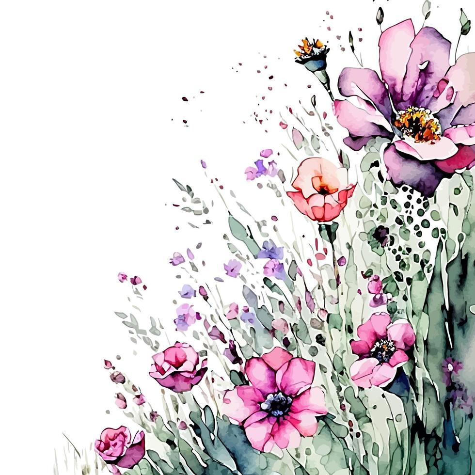 rustikal wild Blume Aquarell Rand Dekor vektor