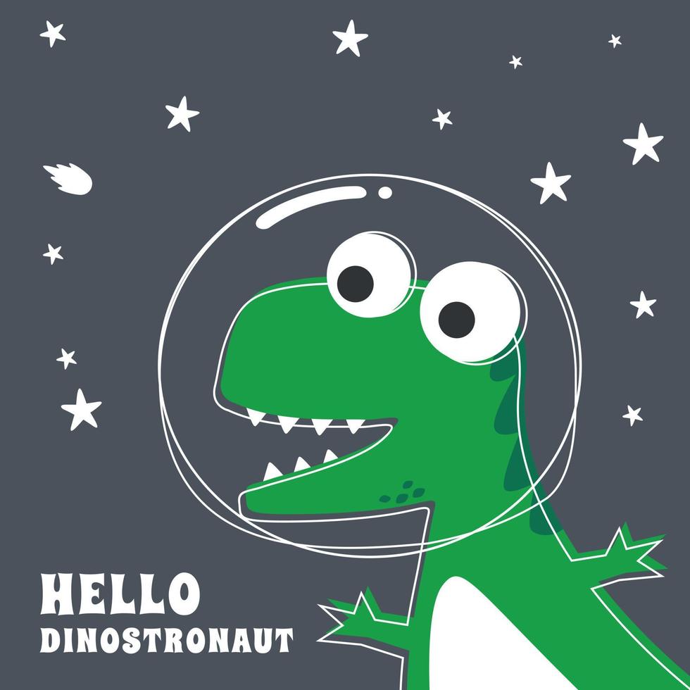söt astronaut dinosaurie. Plats tema t-shirt skriva ut för ungar. kreativ vektor barnslig bakgrund för tyg, textil, barnkammare tapet, affisch, kort, broschyr. och Övrig dekoration.