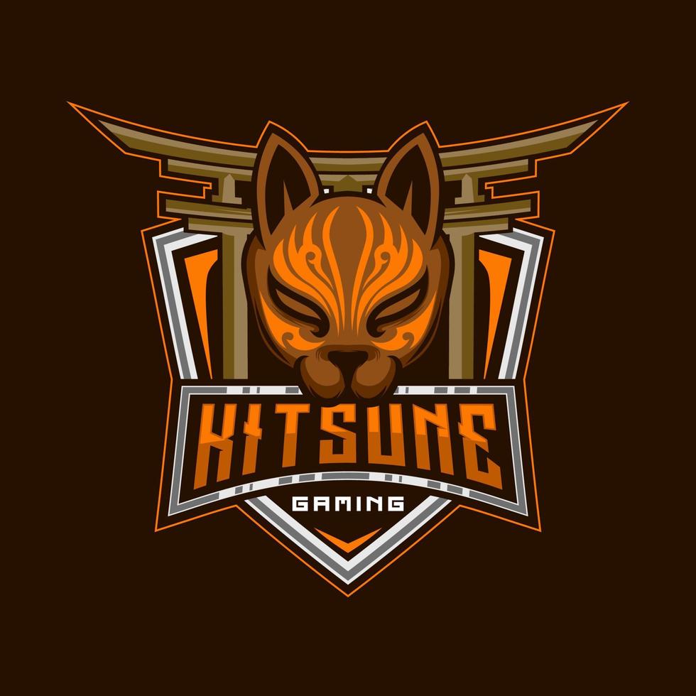 Kitsune E-Sport Logo. Kitsune Maskottchen Japan Wolf Maske Logo Design Vektor Illustration Vorlage