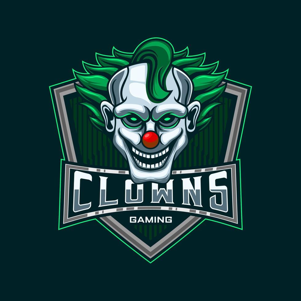 Clown E-Sport Vektor Maskottchen Logo Design mit modern Illustration Konzept Stil zum Abzeichen. Lächeln Clown Illustration zum Sport und Esport Team.