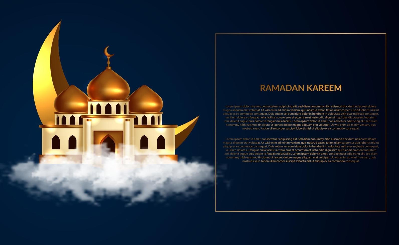 Gebäudeillustration der goldenen Kuppel 3d 3d am Wolkenhimmel. Fastenereignis des islamischen heiligen Monats, Ramadan. vektor