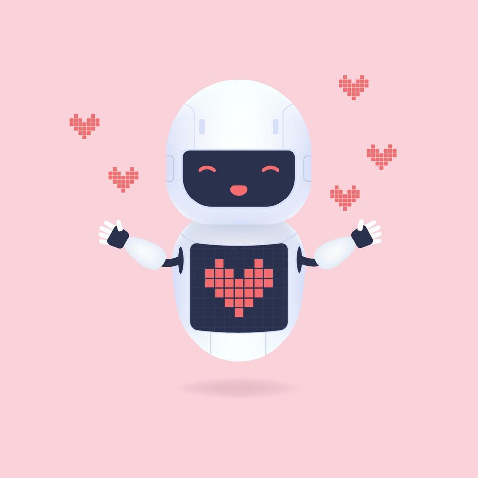 vit vänlig robot med hjärtformsymbol på skärmen. vektor