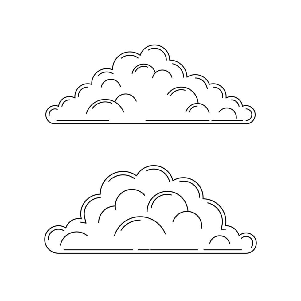 Vektor linear Wolken Variationen. isoliert Gliederung Wolken skizzieren auf Weiß Hintergrund