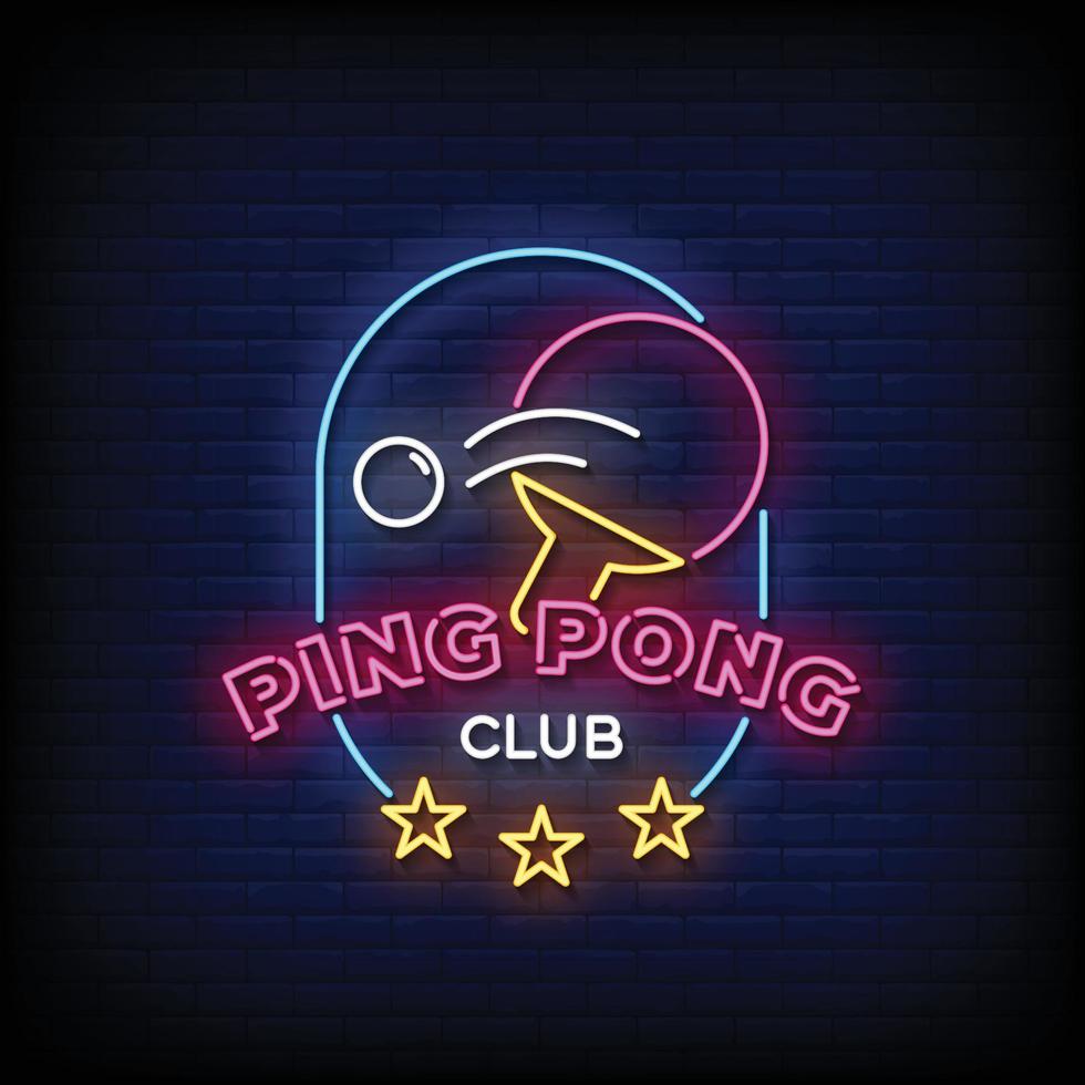 neon tecken ping pong klubb med tegel vägg bakgrund vektor